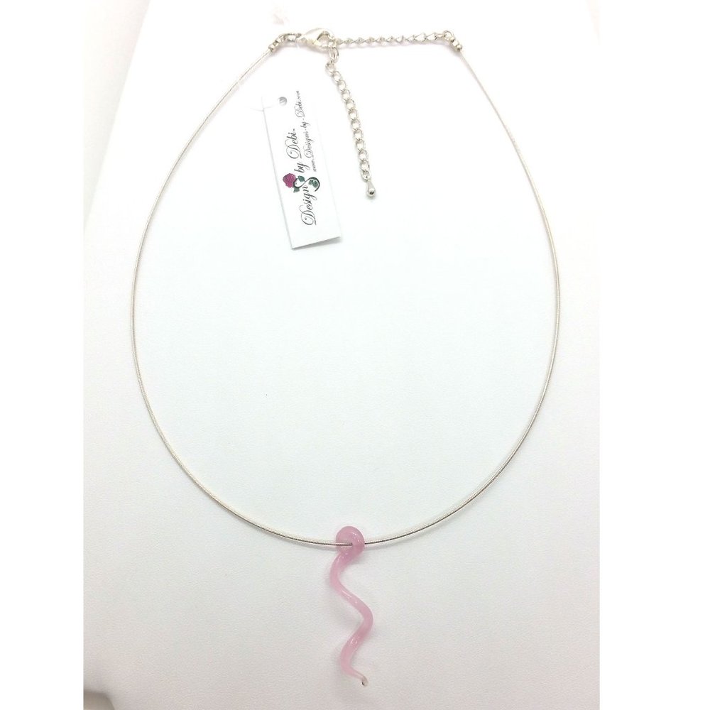 Pink Glass Twist Silver Necklace